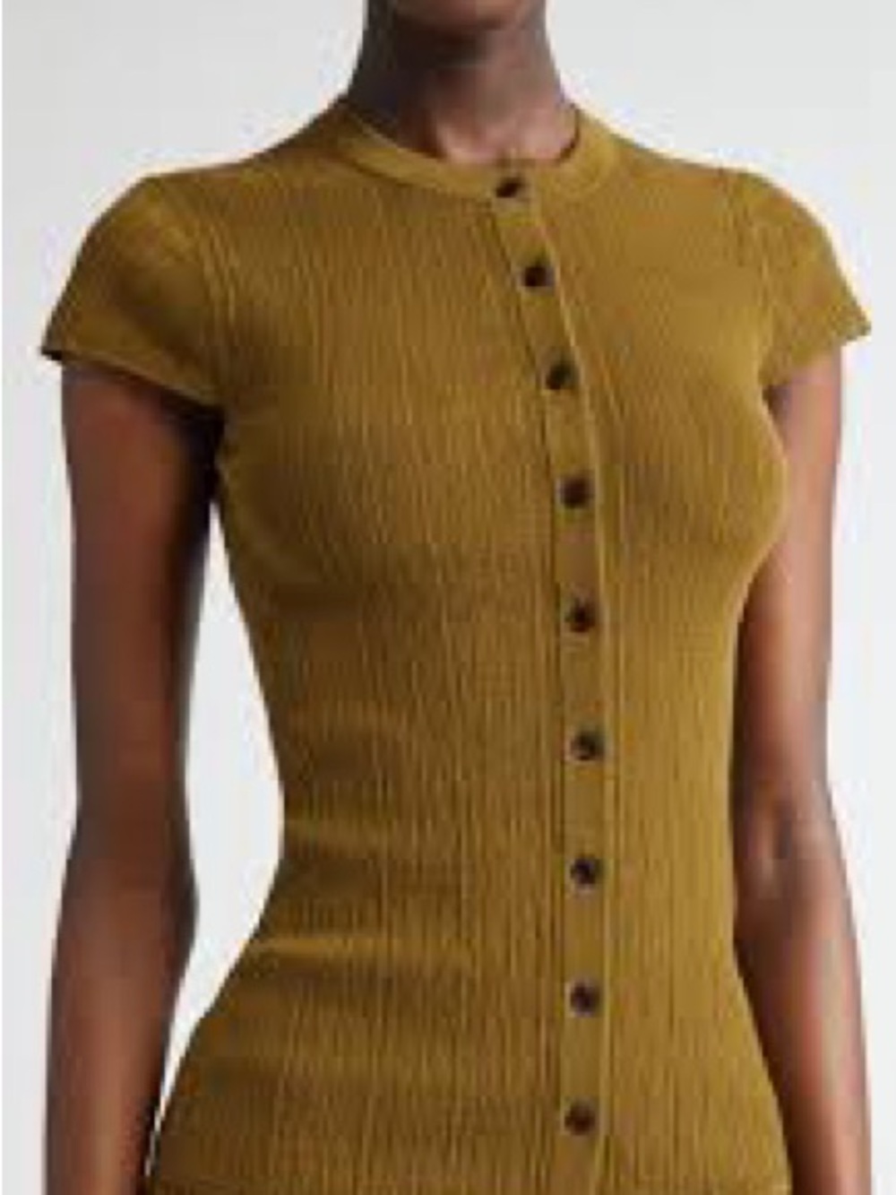 A.L.C. Ribbed Short-Sleeve Button-Front Top in Mustard